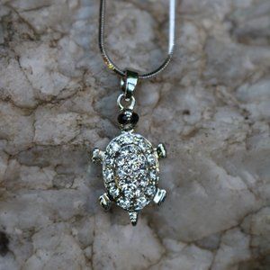 NEW Silver Plated Crystal 1" Turtle Pendant on 16" Chain